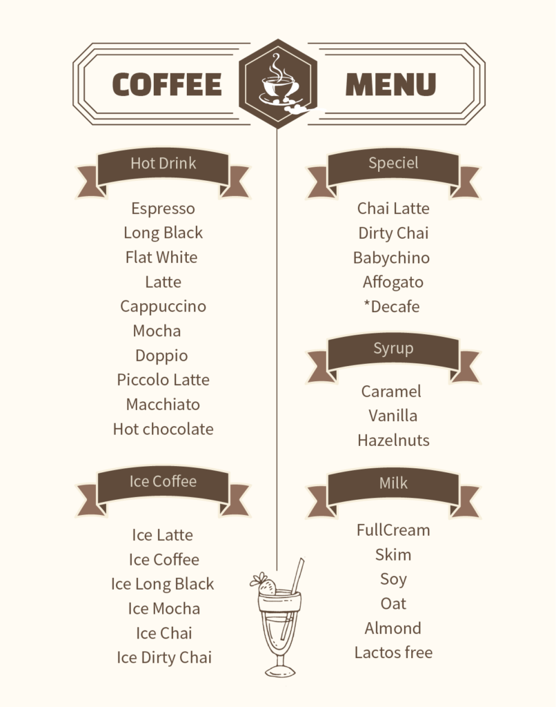 澳洲咖啡廳菜單