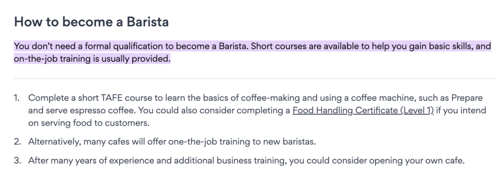 How to become a barista? Information from SEEK
